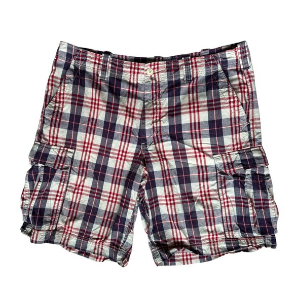 Vtg Polo Jeans Company Ralph Lauren Red White Blue Sz 40 Plaid Cargo Short - Picture 1 of 10